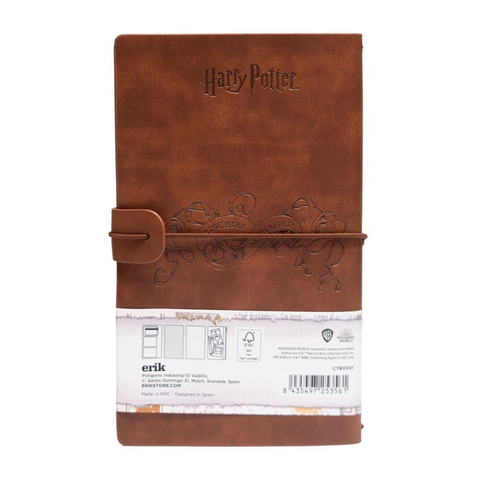 ERIK - Carnet de voyage Mapa Merodeador Harry Potter - 20x12 cm - Couverture simili cuir - Pages à points et lignes - Élastique de fermeture