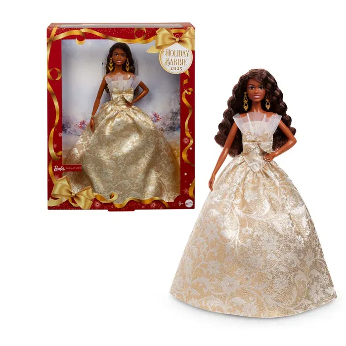 Barbie JBH96 - Poupée Joyeux Noël 2025, Robe Élégante et Accessoires, Poupée Brune Barbie JBH96 - Poupée Joyeux Noël 2025, Robe Élégante et Accessoires, Poupée Brune
