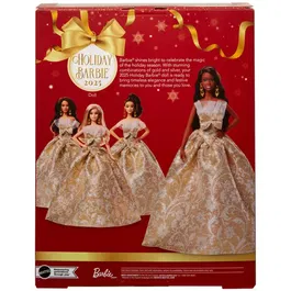 Barbie JBH96 - Poupée Joyeux Noël 2025, Robe Élégante et Accessoires, Poupée Brune