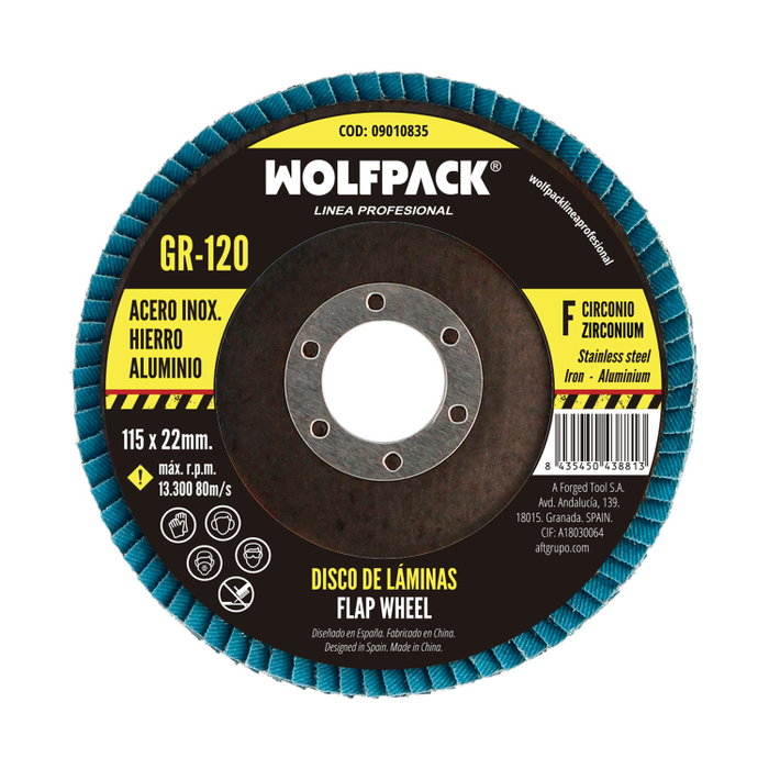 Wolfpack Linea Profesional Disque à lamelles en zirconio 115x22 mm Grain 120 Wolfpack Linea Profesional Disque à lamelles en zirconio 115x22 mm Grain 120