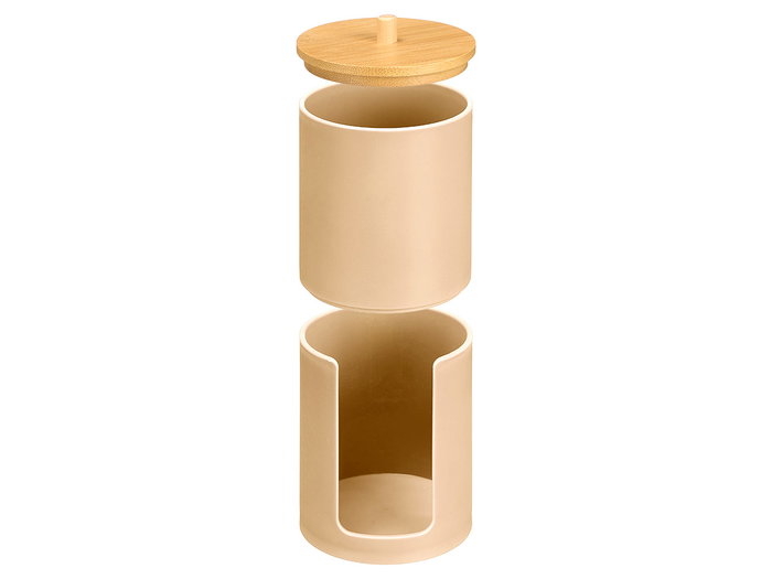 Berilo Bocal en plastique avec double couvercle en bambou beige 7 x 18 x 7 cm (Set de 24)