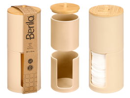 Berilo Bocal en plastique avec double couvercle en bambou beige 7 x 18 x 7 cm (Set de 24)