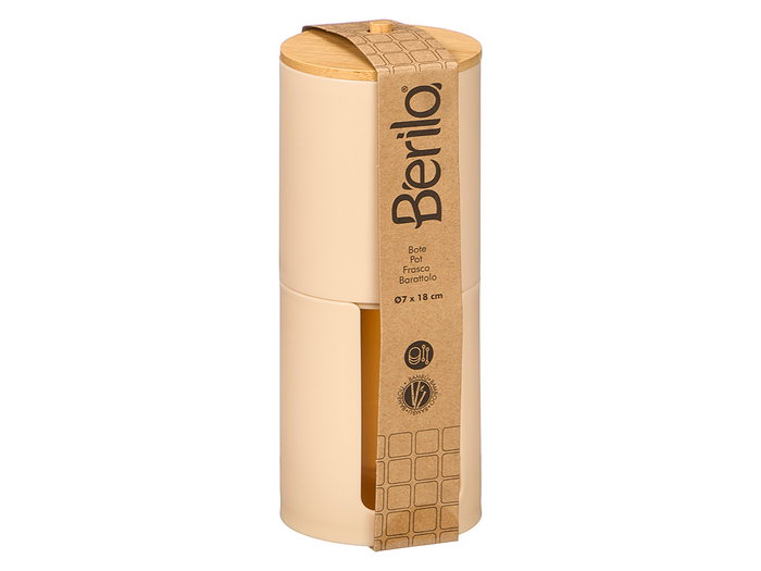 Berilo Bocal en plastique avec double couvercle en bambou beige 7 x 18 x 7 cm (Set de 24)