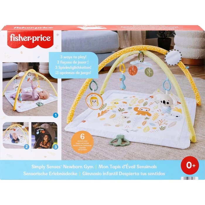 Fisher-Price Gimnasio Despierta Tus Sentidos Jmn74 - Tapis d'éveil sensoriel pour bébé avec 6 jouets mobiles, sonajero, miroir et mordedor - Portable pour poussette