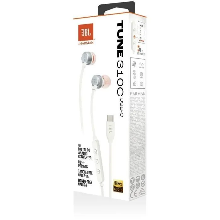 JBL Écouteurs filaires Tune 310C USB-C Hi-Res Blanc JBL Écouteurs filaires Tune 310C USB-C Hi-Res Blanc