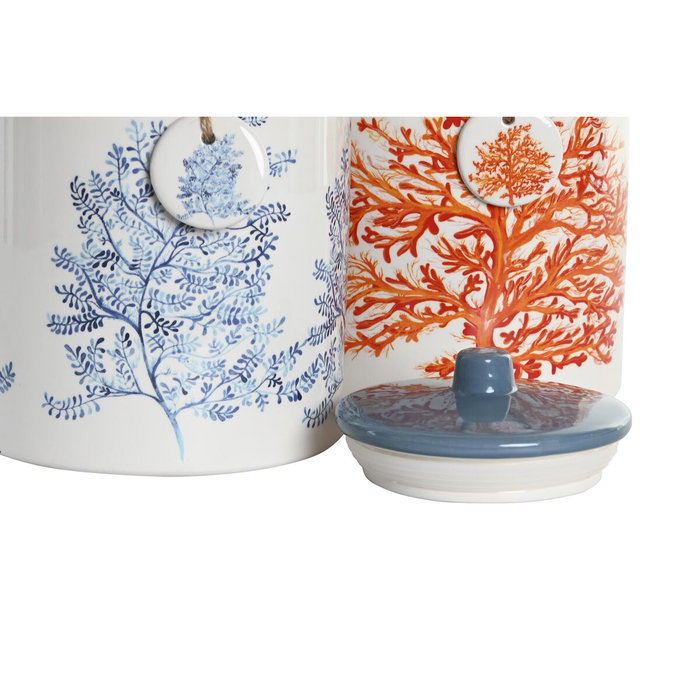 Boîte DKD Home Decor Bleu Corail Fuchsia Blanc Dolomite (2 Unités) (15 x 15 x 22 cm)