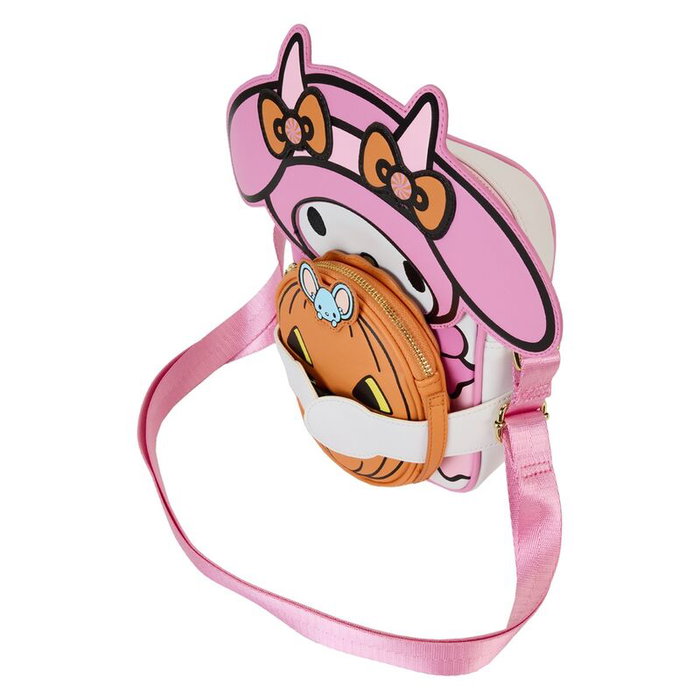 LOUNGEFLY Sac à dos Devil My Melody Sanrio en similicuir vegan, réversible, détails dorés, brodé et phosphorescent, 15.6x20.6x5.6 cm