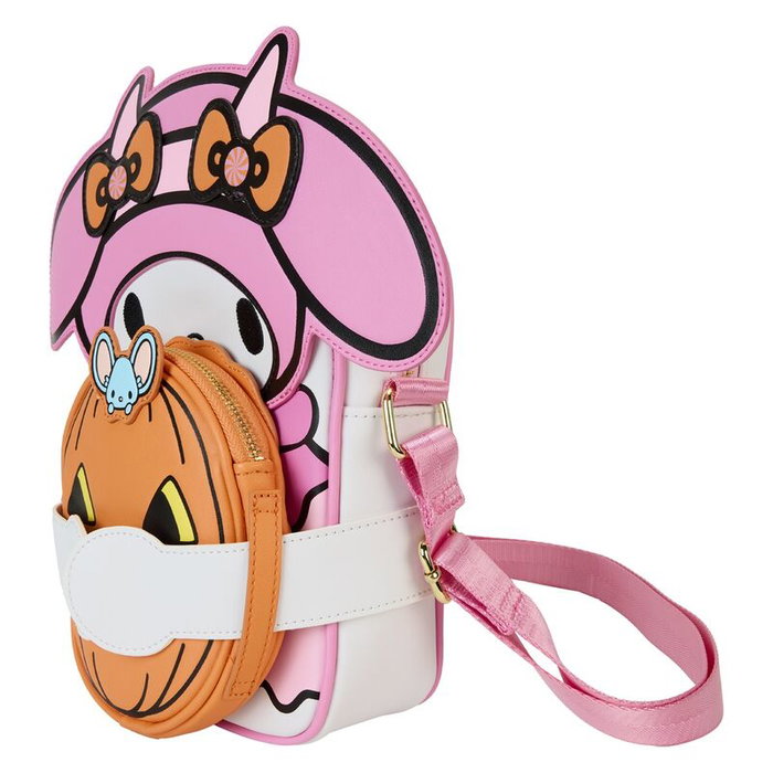 LOUNGEFLY Sac à dos Devil My Melody Sanrio en similicuir vegan, réversible, détails dorés, brodé et phosphorescent, 15.6x20.6x5.6 cm