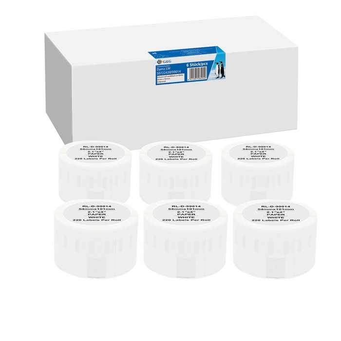 G&G Étiquettes 54 mm x 101 mm compatibles avec Dymo S0722430/99014, lot de 6 G&G Étiquettes 54 mm x 101 mm compatibles avec Dymo S0722430/99014, lot de 6