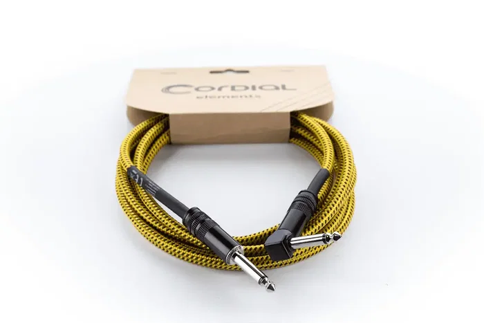 CORDIAL Câble Guitare Jack Rectangle/Acoudé Tweed Jaune 5M