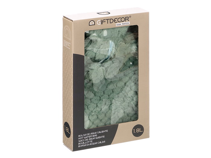 GIFTDECOR Bouillotte 1,8 L avec housse effet poilu Vert-Gris
