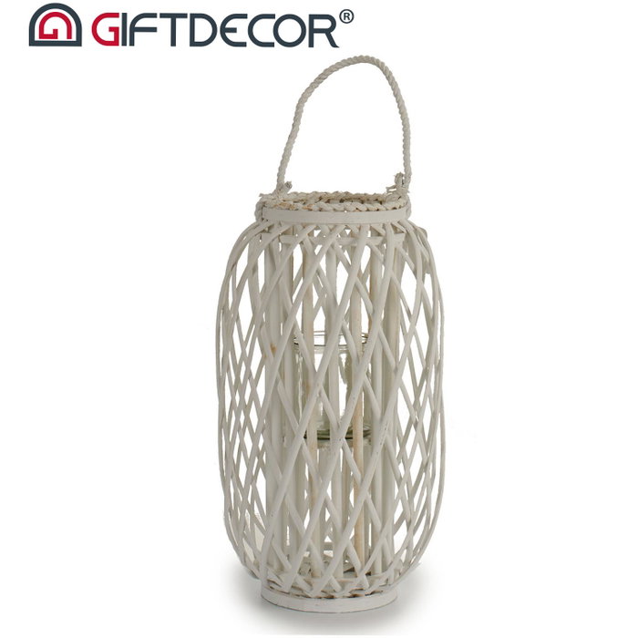 Giftdecor Porte-bougie en osier blanc 52 cm avec verre