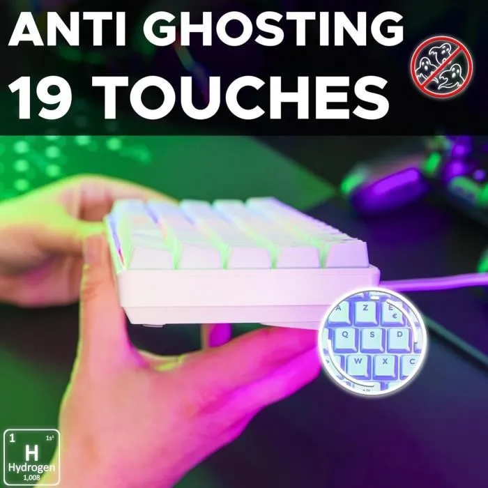 The G-Lab KEYZ HYDROGEN Clavier Gamer 60% Format Compact Rétroéclairé Filaire Blanc - Clavier Membrane Français