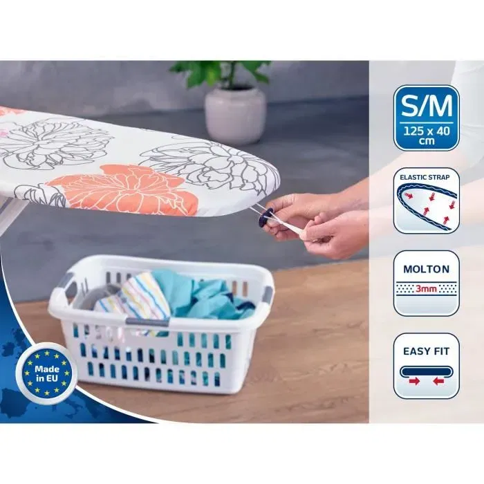 Leifheit 71601 Housse pour Table à Repasser Cotton Comfort M, Rembourrage Molleton 4 mm, Planche jusqu'à 125 x 40 cm, Fixation Easy Fit, Certifiée Öko-Tex