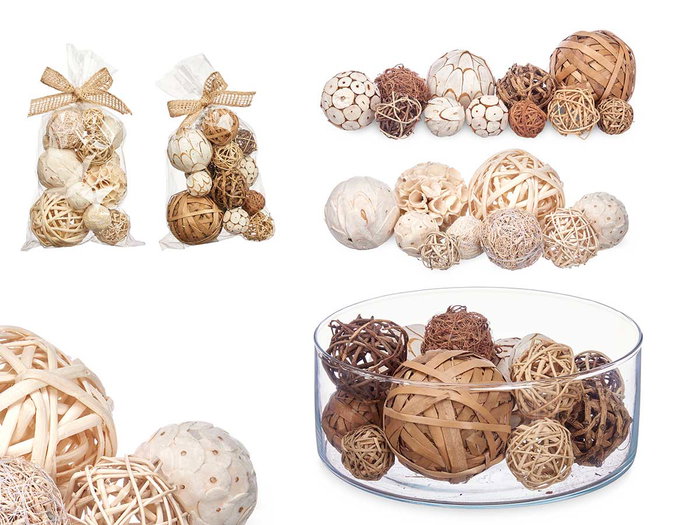 GIFTDECOR Set de 12 Boules Décoratives Assorties Blanc-Marron GIFTDECOR Set de 12 Boules Décoratives Assorties Blanc-Marron