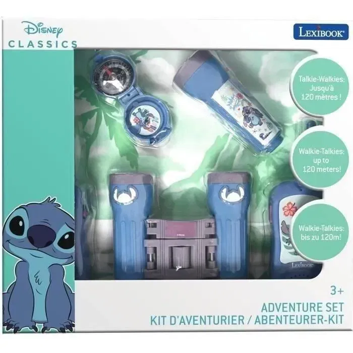 Lexibook Kit d'aventurier avec Talkies-Walkies Stitch - Jumelles, Boussole, Lampe Torche, Talkies-Walkies (Portée 120 m)