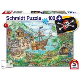 SCHMIDT SPIELE - Puzzle Dans la baie aux pirates - 100 pièces - 36,1 x 24,3 cm - Multicolore et vert - Enfant à partir de 6 ans