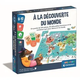 Clementoni Puzzle Découverte du Monde avec Activités et Maxi-Planisphère - Jeu Éducatif sur les Animaux et leur Habitat - Dès 6 Ans