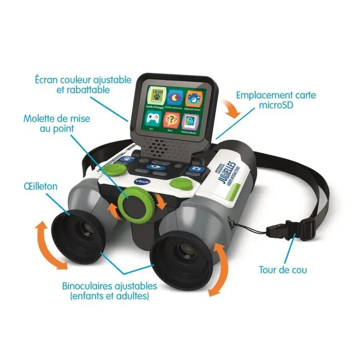 Vtech Genius XL - Jumelles vidéo interactives pour enfants avec écran couleur 2,4" rabattable, 6 modes de jeu et observation de la nature