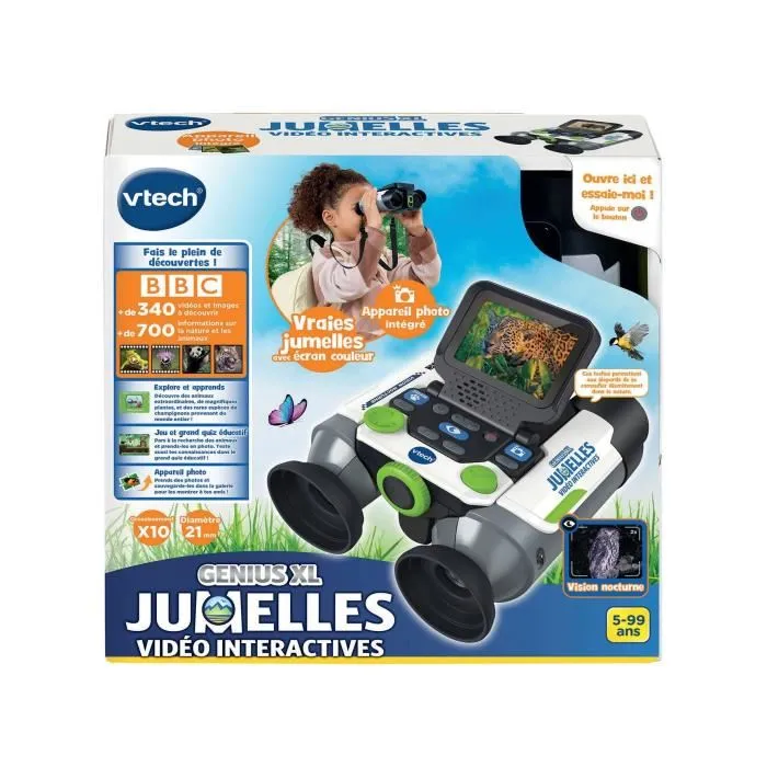 Vtech Genius XL - Jumelles vidéo interactives pour enfants avec écran couleur 2,4" rabattable, 6 modes de jeu et observation de la nature