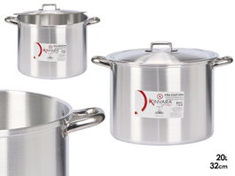 Kinvara Marmite en aluminium 32 cm 20 L – Argent – Compatible gaz, four et lave-vaisselle (Set de 2)