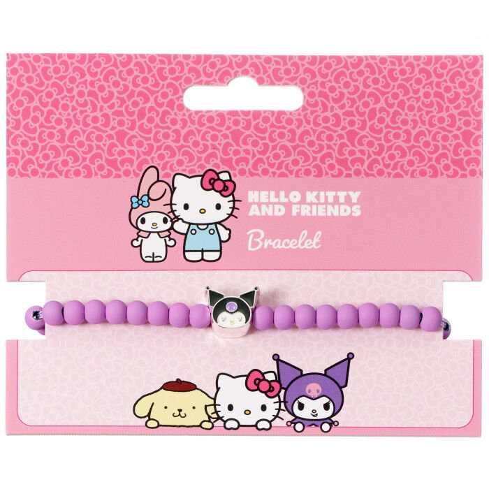 THE CARAT SHOP - Bracelet Hello Kitty et Kuromi ajustable (17-21 cm) en alliage de zinc avec perles violettes et charm émaillé