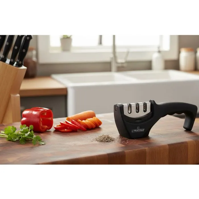 Le Pratique Aiguiseur Manuel pour Couteaux avec 3 Surfaces Abrasives