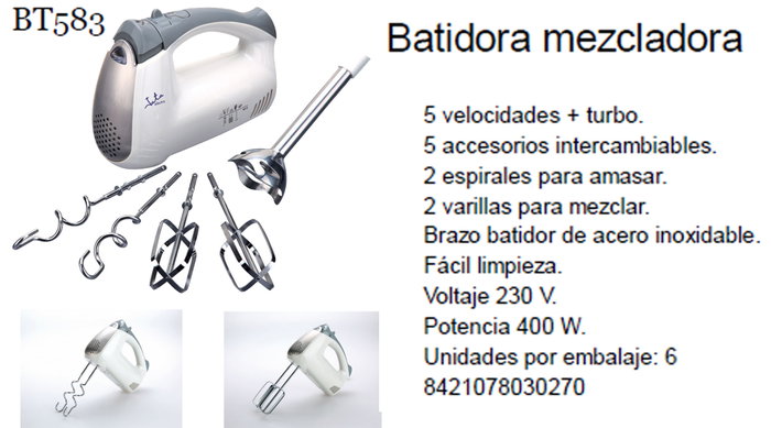 JATA FINSTOCK BT583 Batteur et Mélangeur 5 Vitesses + Turbo 400W JATA FINSTOCK BT583 Batteur et Mélangeur 5 Vitesses + Turbo 400W