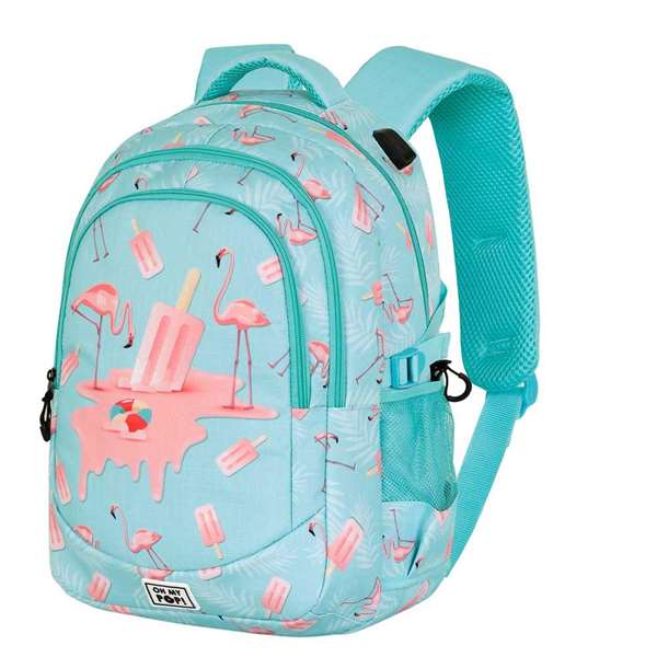 OMP! Run Plus Backpack - Sac à dos Ice Flamin avec port USB, compartiment pour laptop et ventilation - 44x34x21 cm - Turquoise