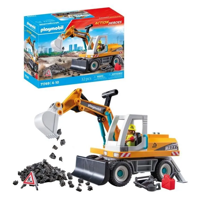 PLAYMOBIL 71749 Pelleteuse mécanique et ouvrier, Action Heroes, La construction, 31 pièces, à partir de 4 ans PLAYMOBIL 71749 Pelleteuse mécanique et ouvrier, Action Heroes, La construction, 31 pièces, à partir de 4 ans