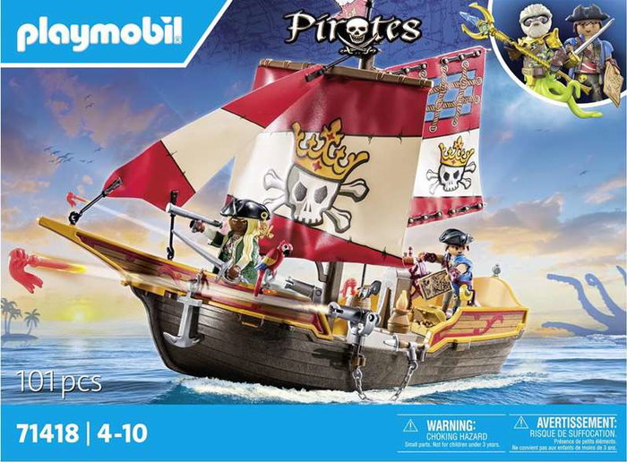 Playmobil Barco Pirata - Bateau Pirate avec Figurines, Accessoires et Cofre au Trésor - Jouet pour Enfants à Partir de 4 Ans