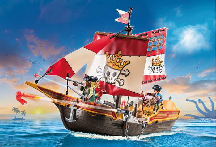 Playmobil Barco Pirata - Bateau Pirate avec Figurines, Accessoires et Cofre au Trésor - Jouet pour Enfants à Partir de 4 Ans