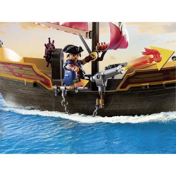 Playmobil 71418 Chaloupe de pirates avec personnages et canons, jeu de construction pour enfants dès 4 ans