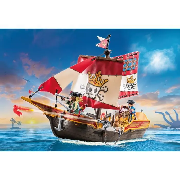 Playmobil 71418 Chaloupe de pirates avec personnages et canons, jeu de construction pour enfants dès 4 ans