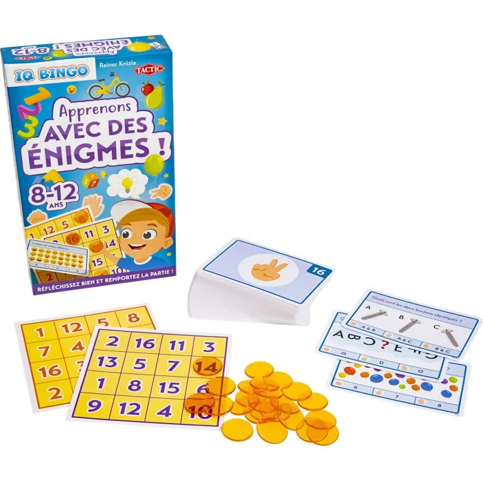 Tactic IQ Bingo - Apprenons avec des Énigmes - Jeu de Société - 2 Joueurs - De 8 à 12 Ans