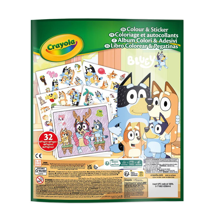 Crayola - Livre de coloriage Bluey avec stickers, 32 pages, à partir de 3 ans, référence 04-2664 Crayola - Livre de coloriage Bluey avec stickers, 32 pages, à partir de 3 ans, référence 04-2664
