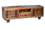 GINER Y COLOMER Meuble TV en bois recyclé multicolor 160x55x40 cm, 2 portes et 1 tiroir sur roulettes