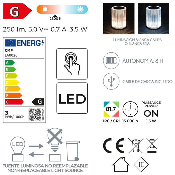 Home Deco Factory Lámpara Táctil Recargable sans fil Home Deco Factory Lámpara Táctil Recargable sans fil