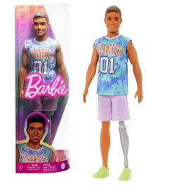 Barbie Ken Fashionista Poupée avec Prothèse de Jambe Hjt11 - Cheveux Bruns, Tenue Los Angeles - Multilingue