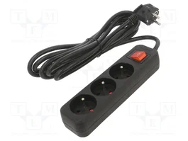 LANBERG Rallonge réseau 3m avec 3 prises et interrupteur noir