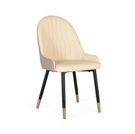 GINER Y COLOMER Lot de 4 chaises de salle à manger avec dossier rembourré en cuir PU beige et pieds en acier tubulaire noir mat, design moderne et élégant