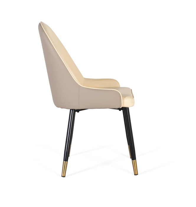 GINER Y COLOMER Lot de 4 chaises de salle à manger avec dossier rembourré en cuir PU beige et pieds en acier tubulaire noir mat, design moderne et élégant