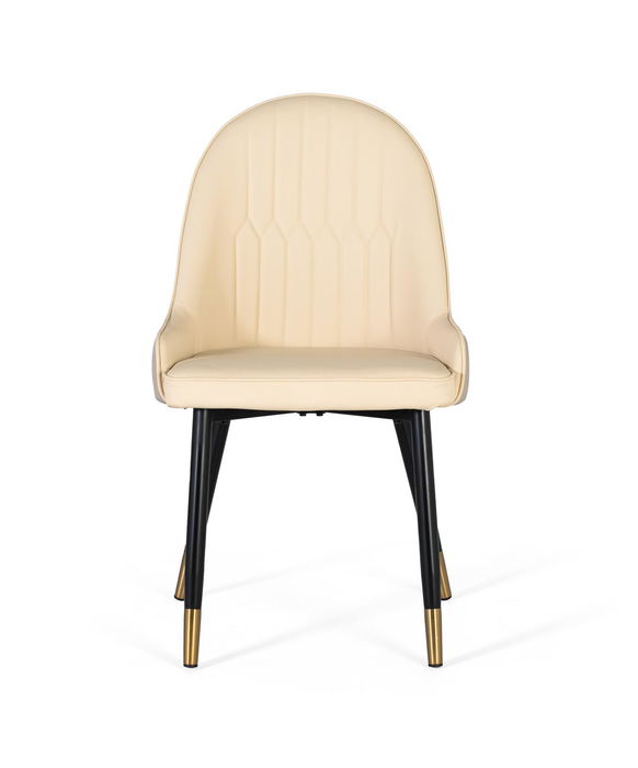 GINER Y COLOMER Lot de 4 chaises de salle à manger avec dossier rembourré en cuir PU beige et pieds en acier tubulaire noir mat, design moderne et élégant