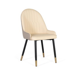 GINER Y COLOMER Lot de 4 chaises de salle à manger avec dossier rembourré en cuir PU beige et pieds en acier tubulaire noir mat, design moderne et élégant