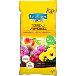 Fertiligene Terreau Universel FUNI6P 6 L - Support de culture pour plantes intérieur et extérieur, enrichi en engrais organique, agriculture biologique, fabriqué en France