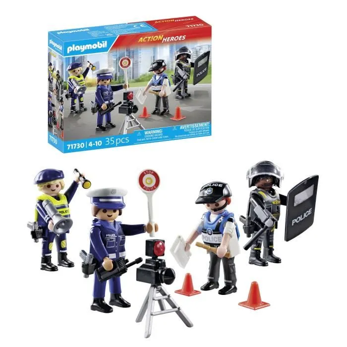 PLAYMOBIL 71730 - Set métiers de la police avec 4 policiers et accessoires, figurines Action Heroes, 35 pièces, jeu de construction dès 4 ans PLAYMOBIL 71730 - Set métiers de la police avec 4 policiers et accessoires, figurines Action Heroes, 35 pièces, jeu de construction dès 4 ans