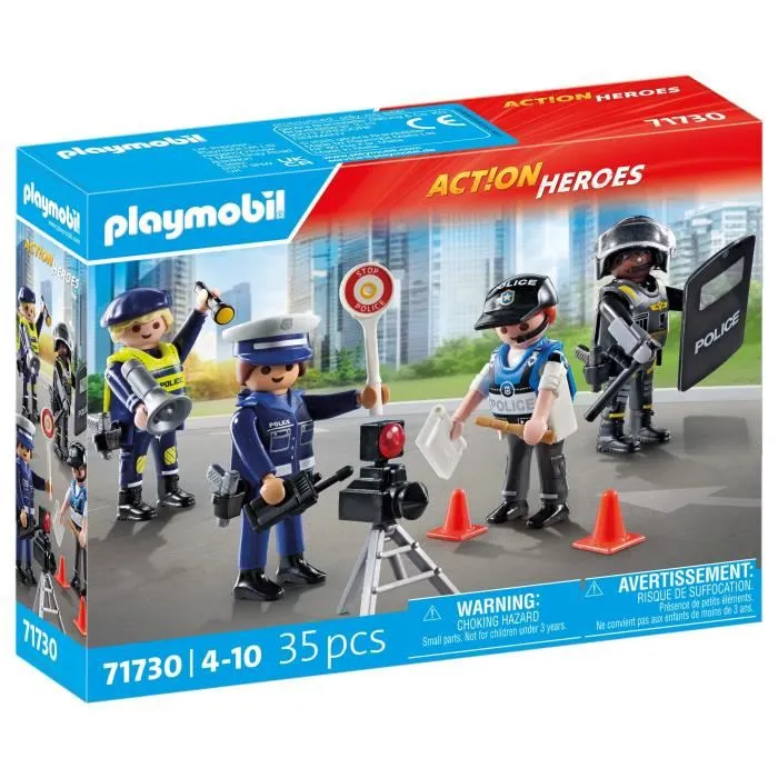 PLAYMOBIL 71730 - Set métiers de la police avec 4 policiers et accessoires, figurines Action Heroes, 35 pièces, jeu de construction dès 4 ans PLAYMOBIL 71730 - Set métiers de la police avec 4 policiers et accessoires, figurines Action Heroes, 35 pièces, jeu de construction dès 4 ans