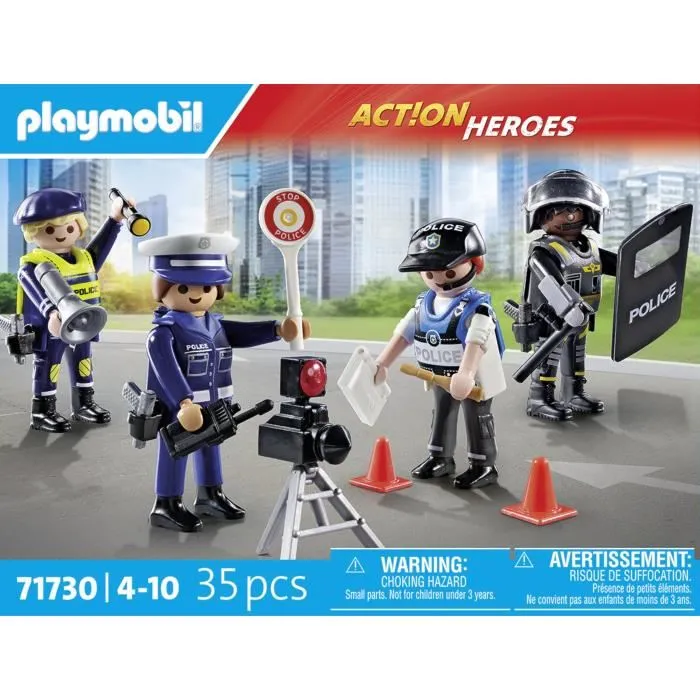 PLAYMOBIL 71730 - Set métiers de la police avec 4 policiers et accessoires, figurines Action Heroes, 35 pièces, jeu de construction dès 4 ans PLAYMOBIL 71730 - Set métiers de la police avec 4 policiers et accessoires, figurines Action Heroes, 35 pièces, jeu de construction dès 4 ans