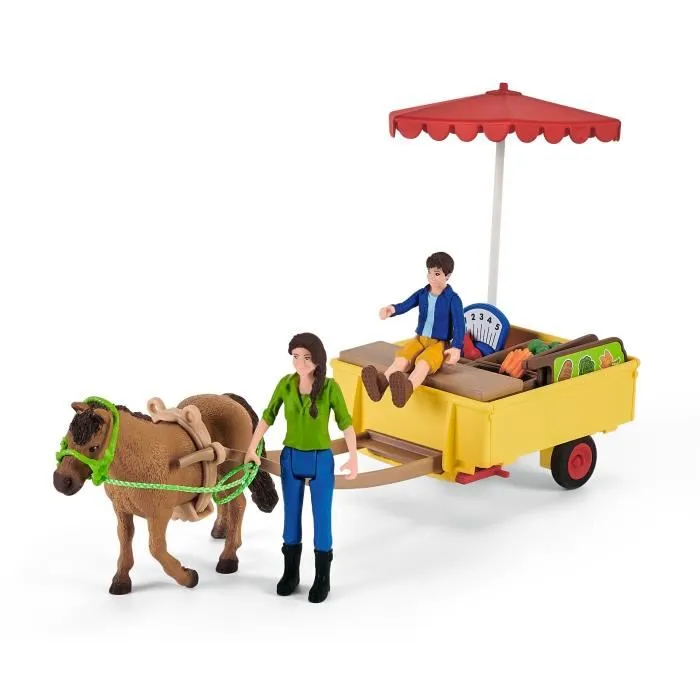 Schleich Farm World 42528 - Jeu de ferme avec étal mobile, figurines de fermiers, cheval et animaux de la ferme, jouet pour enfants dès 3 ans