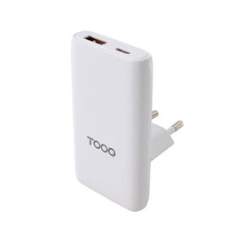Tooq TQWC-GANSL65W1A1C Chargeur Murale GaN 65W USB-C PD USB-A QC Double Port Prise Voyage
